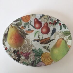 Michel Design Works Oval Glass Soap/Trinket Dish Bird w/Pears & Flowers
